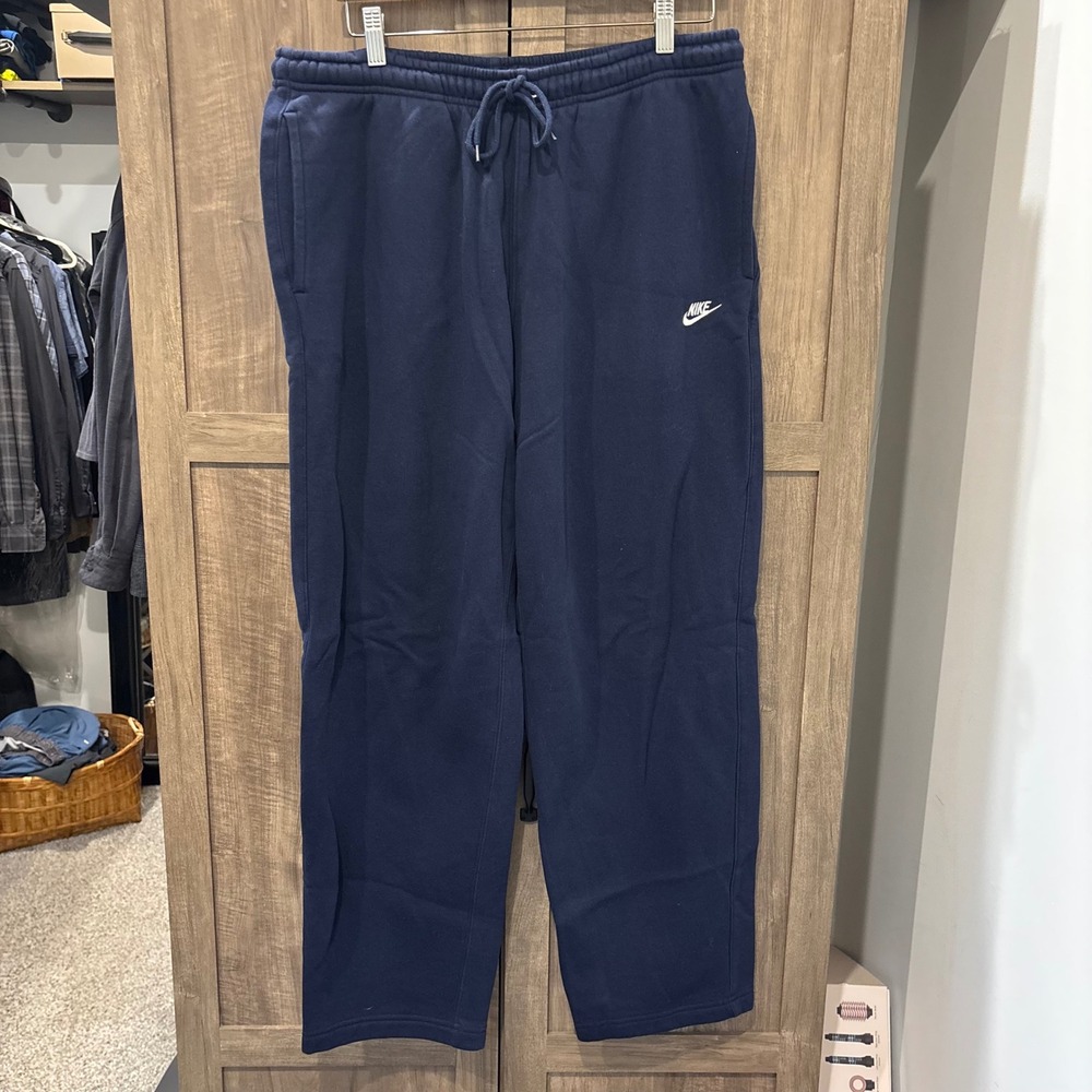 Nike Mens Sportswear Club Fleece Sweatpants Navy Blue Open Hem Large